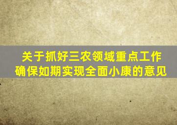 关于抓好三农领域重点工作确保如期实现全面小康的意见